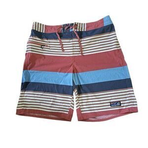 PATAGONIA‎ Size 36 Wavefarer Boardshorts Striped Swim Surf Blue, Red, White